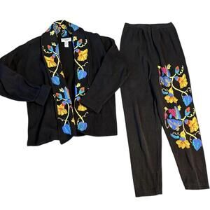 Bonnie Boerer 80s embroidered floral knit lounge set S